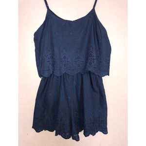 Blue Xhiliration Embroidered Romper